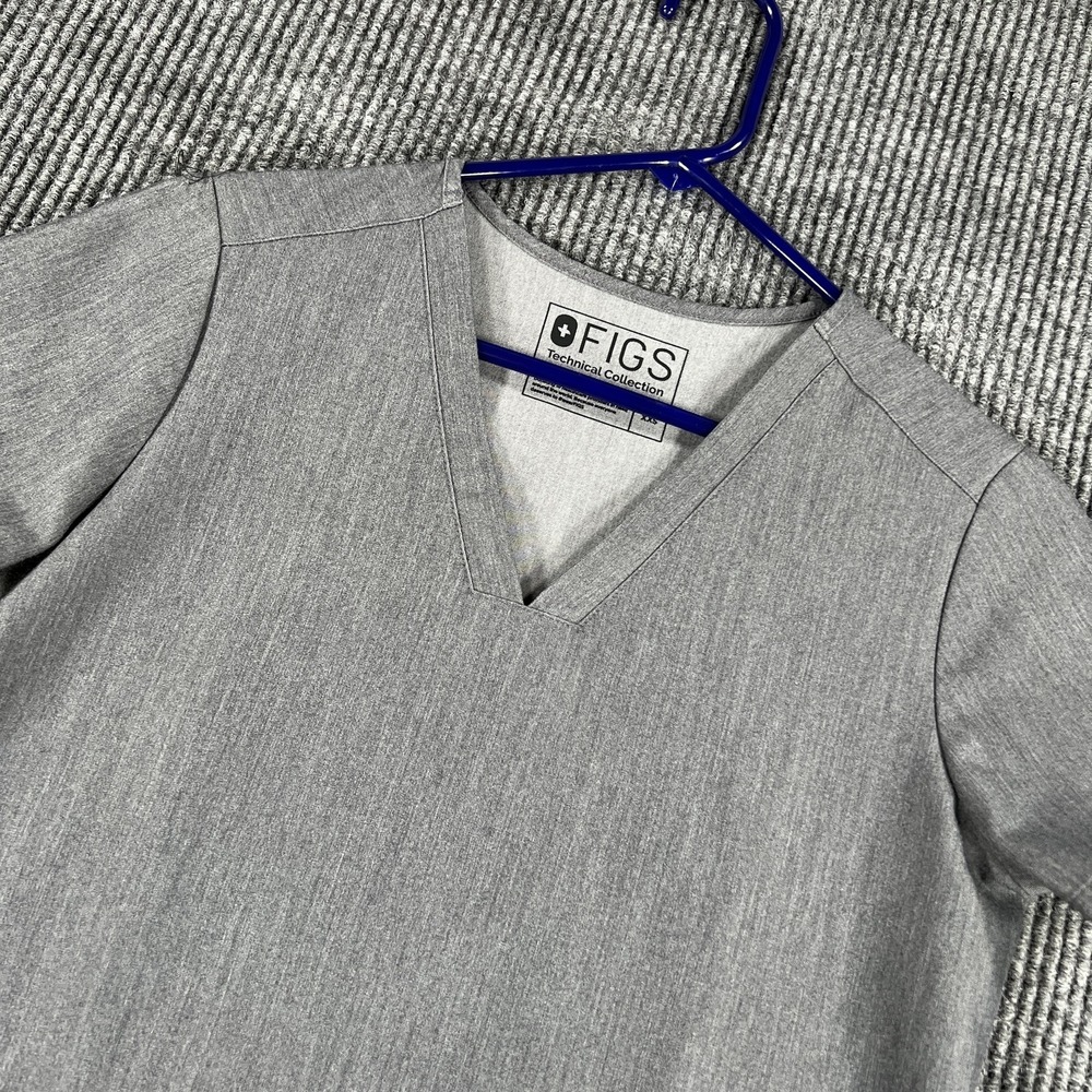 Figs Technical Collection Scrub Top Womens XXS Gray Heather Short Sleeve Pockets